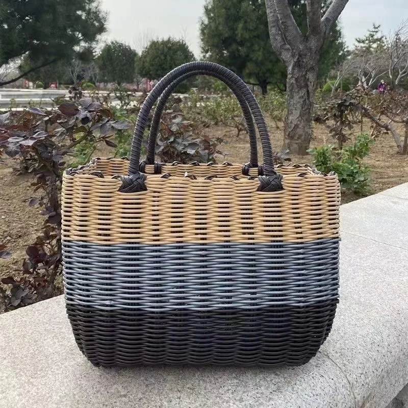 2023 New Woven Tote Bag Family Outdoor Picnic Basket Large Capacity Shopping Beach Travel Handbag Portable Mommy Bag