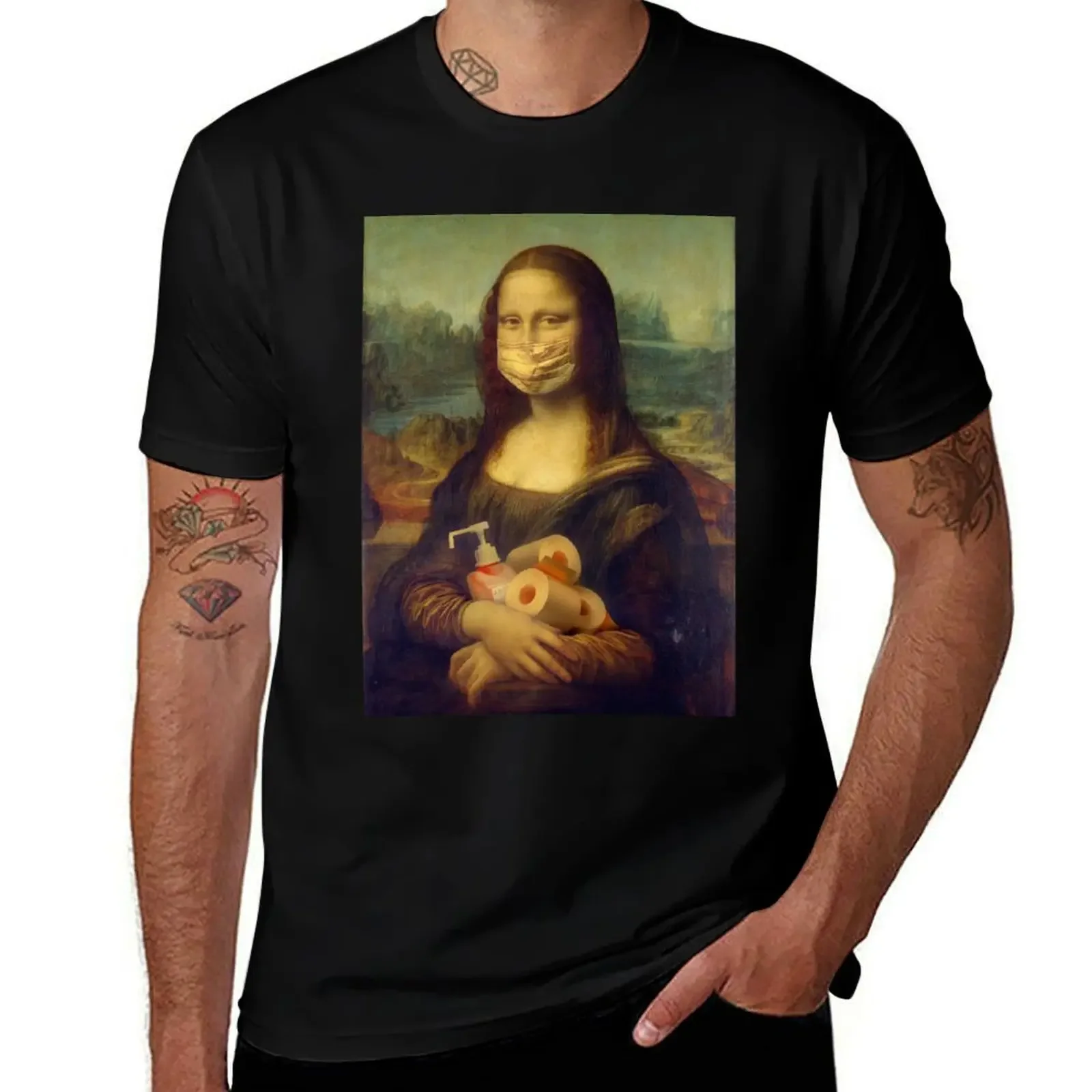 

Mona Lisa with face mask T-Shirt summer clothes Anime t-shirt cheap stuff vintage clothes mens tall t shirts