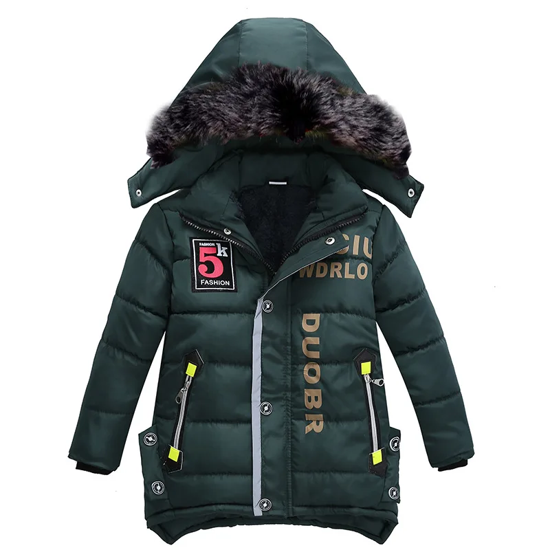 Kids Snowsuit Hooded Boys Winter Coat Snow Wear Down Cotton Thermal Children Winter Thick Outwear Coat Down Parkas Fur Collar