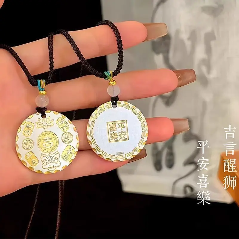 S999 Gold-Plated Lucky Fortune Wealth-Attracting Necklace Solid Silver Pendant Men a