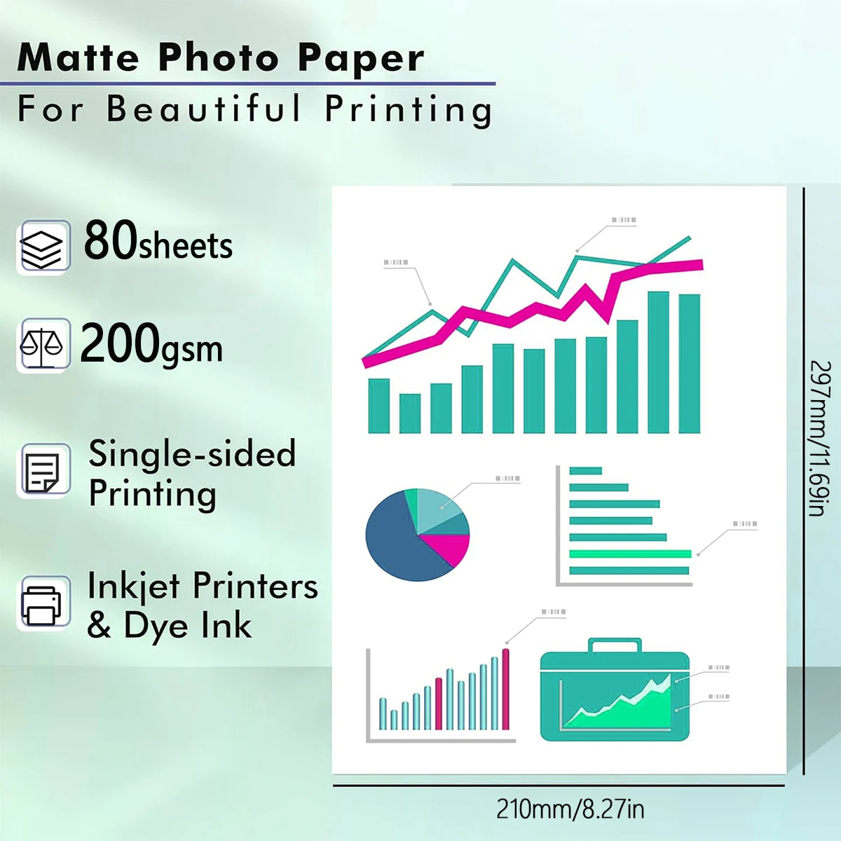 A4Matte Photo Paper, 8.27x11.69in Inkjet Photo Printer Paper, Picture Paper for Photos, Calendars, Brochures, Cards, Menus200gsm
