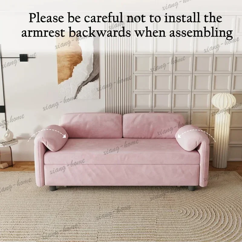 FG High Quality 54 Inch Pink Velvet Retractable Sofa Bed Futon for Multi‑Purpose Living Room