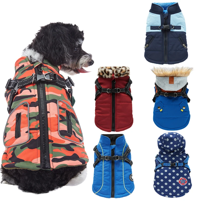 Waterproof Warm Dog Jacket Vest Winter Dog Clothes With Harness French-Bulldog Coat Pet Costume for Small Medium Dogs Chihuahua