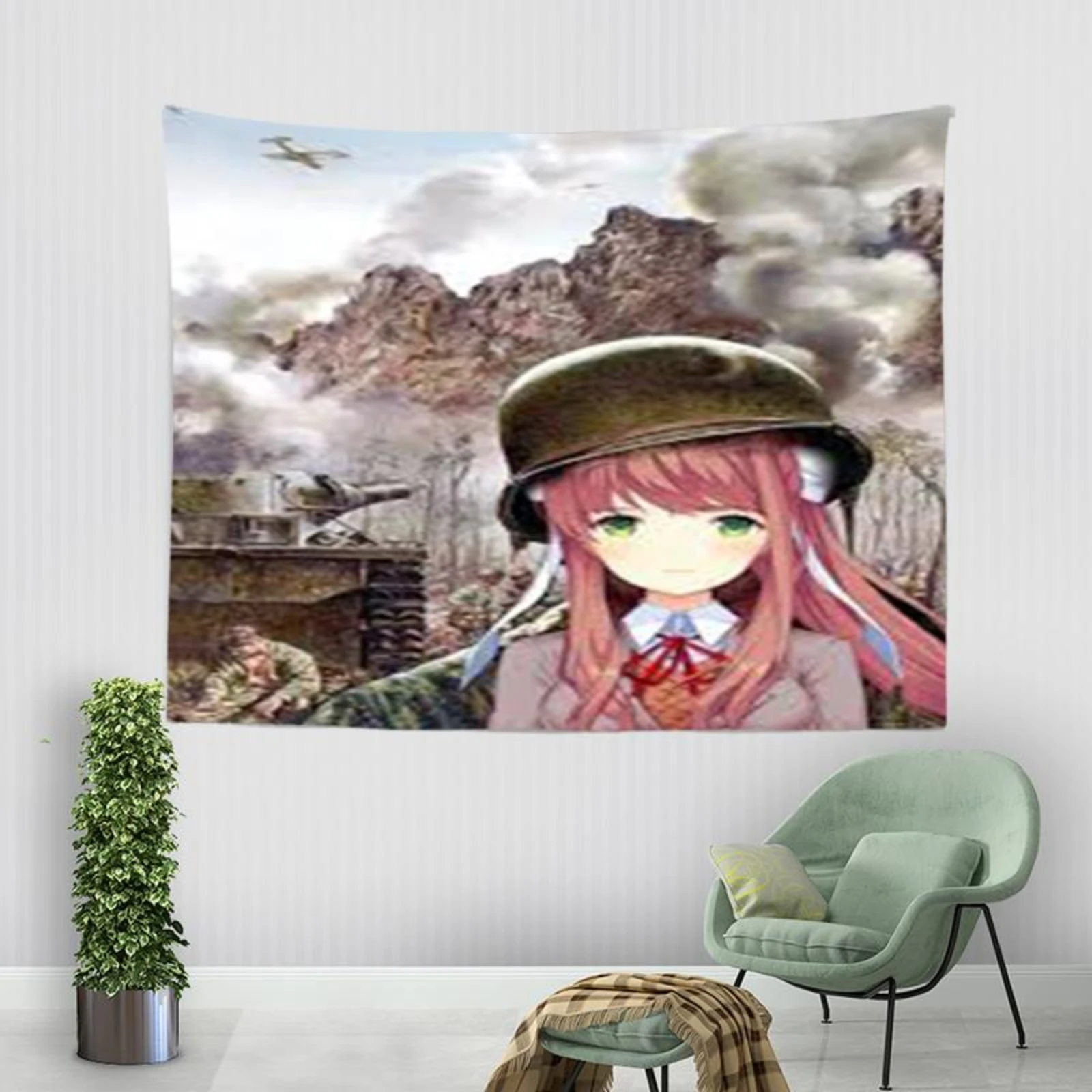 Fighting Monika DDLC Tapestry Anime Game Wall Hanging Bedroom Living Room Dorm Home Decor Art Ideal Indoor Holiday Gift for Fan