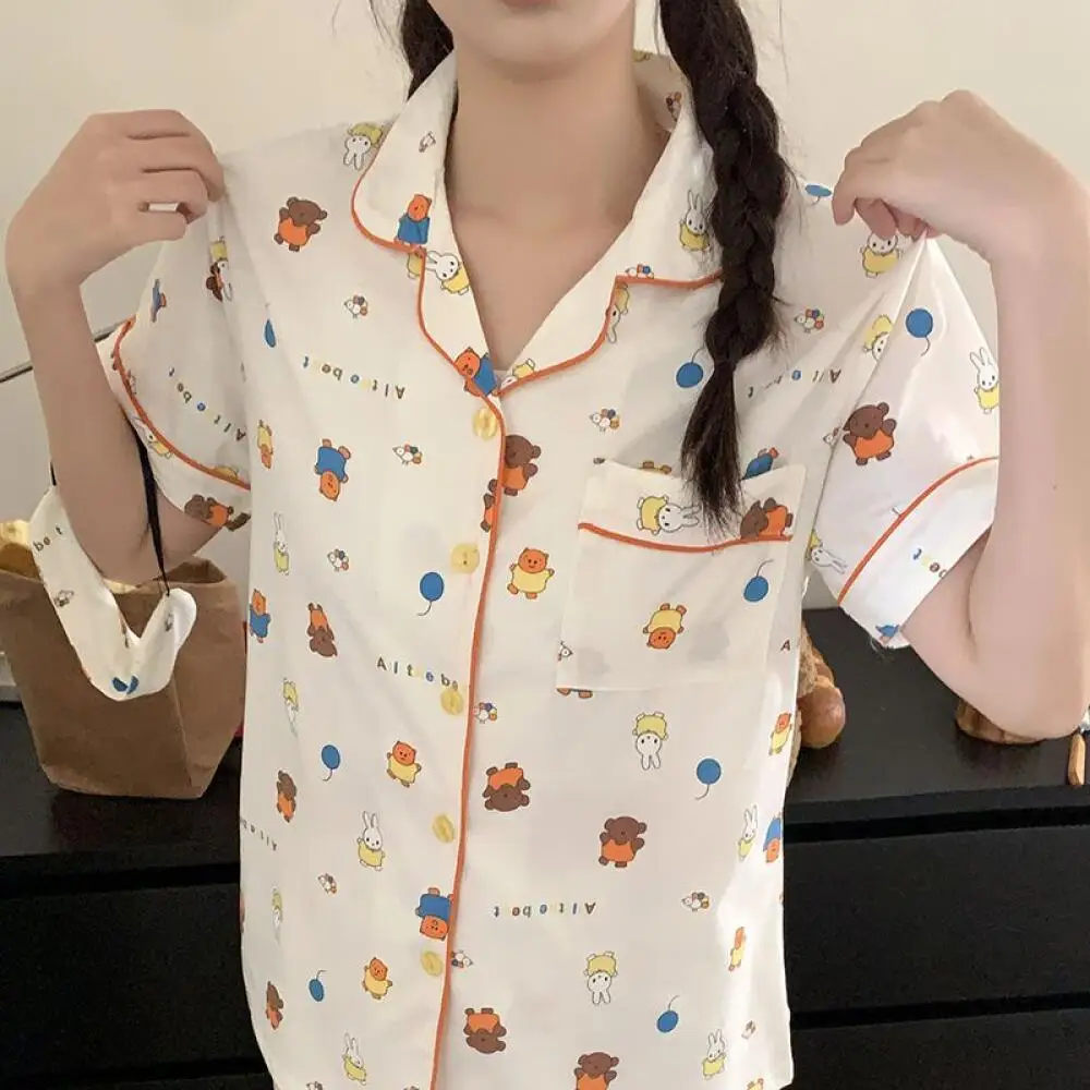 

Miffy Kawaii Пижамы Летние из чистого хлопка с короткими рукавами Тонкий мультяшный милый летний домашний костюм в качестве подарка на день рождения для друзей