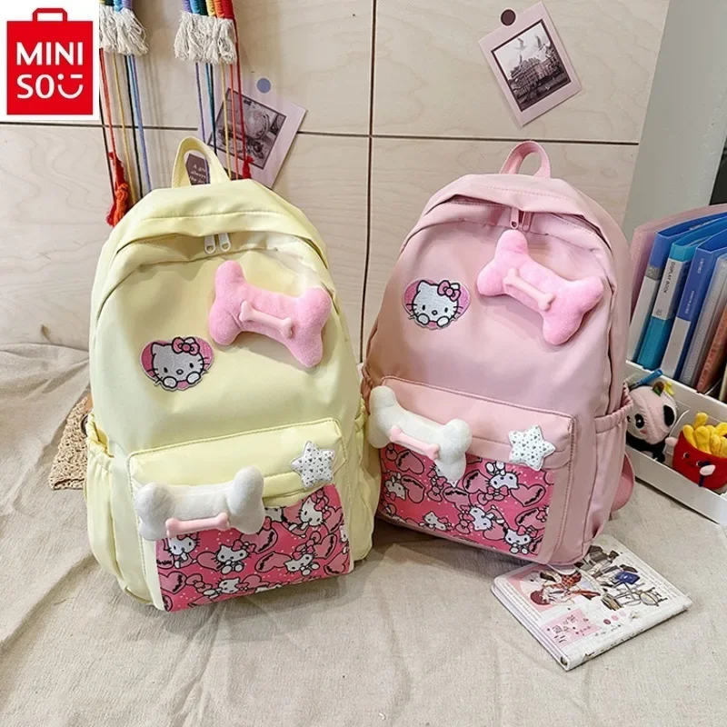 Miniso 2024 moda nova dos desenhos animados olá kitty bonito arco doce mochila de alta qualidade grande capacidade saco armazenamento estudante