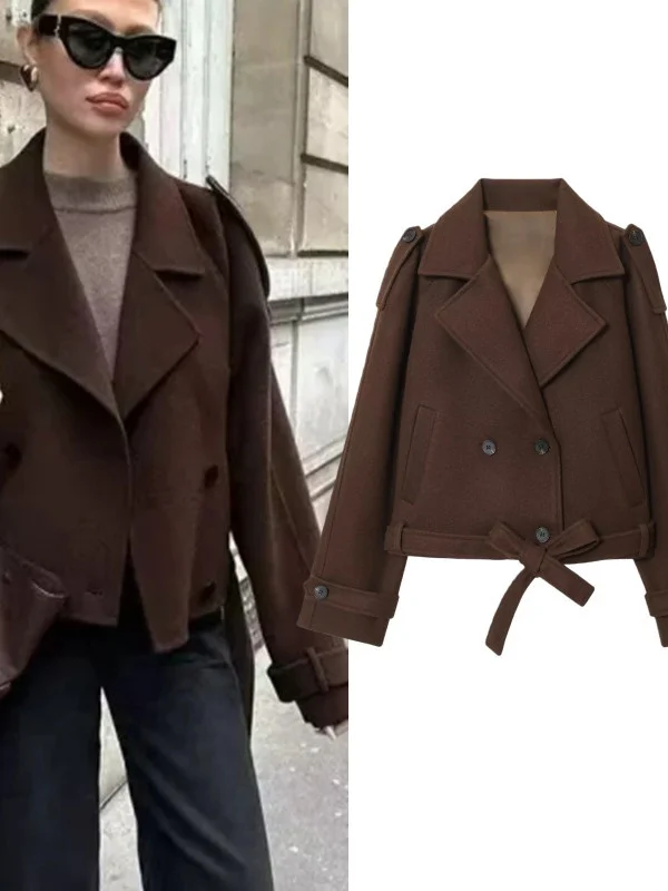 

Faionable Long Sve Jaet Women's Simple Sle Autumn New Arrival Belted Suit Collar Coat Ele Versatile Ladies Outer...