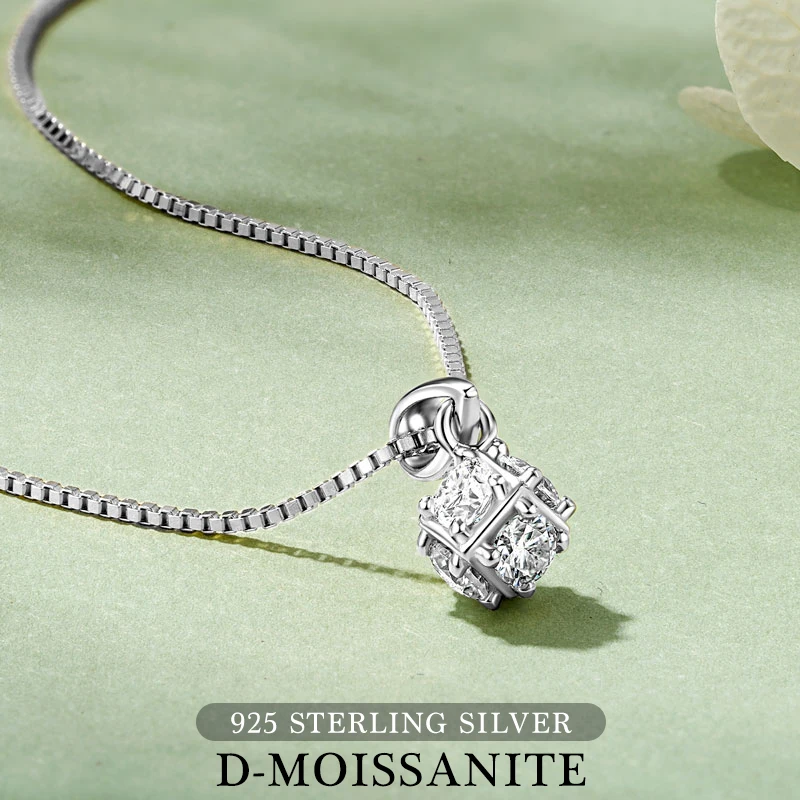 

Real 100% S925 Sterling Silver Solid Geometric Pendant Necklace for Women D VVS1 3MM Round Moissanite Luxury Necklace Jewelry