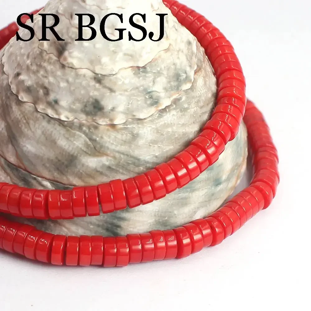 

2x5mm Keshi Rondelle Beaded Jewelry DIY Loose Real Genuine Natural Mini Spacer Red Coral Beads 15"