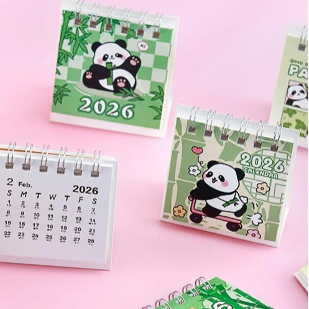 Creative Small 2026 Desk Calendar Standing Flip Desktop Decoration Schedule Planner Cartoon Coil Calendar for Gifts