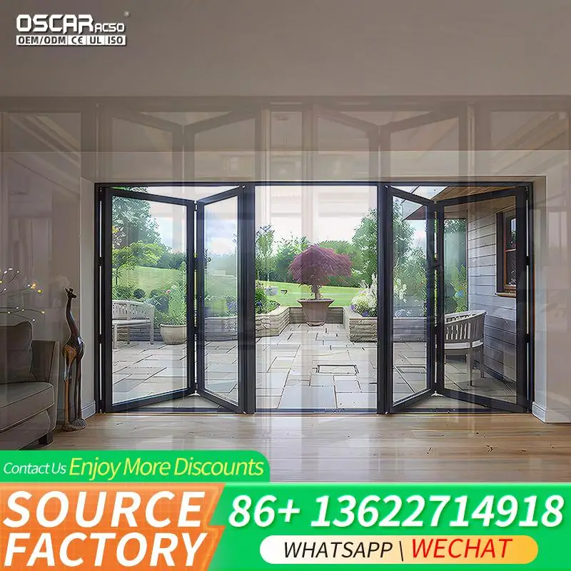 

Высокое качество внешняя безопасная складная стеклянная дверь алюминиевая складная дверь патио звукоизоляция для сада, балкона, крыльца, складная дверь