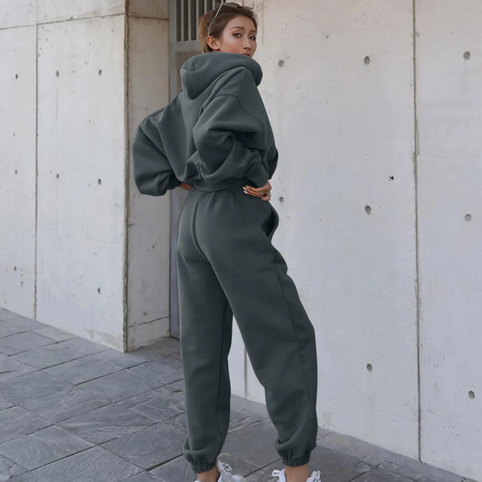 Women Tracksuit Solid Color Simple Two Piece Sets Hooded Sweatshirts Streetwear Pants Suit Sweatpants Jogging Trousers Outfits