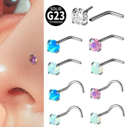 1PC G23 Titanium Nose Rings Hoop Opal L&5 Shaped Push-in Nose Studs Zirconia Threadless Nose Ring Nostrial Piercing Jewelry 20G