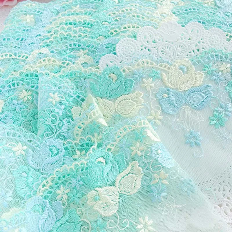 30Yards Mint Blue Lace Trim Fabrics Flower Handmade DIY Clothing Accessories Wedding Floral Embroidery Curtains Sofa Sewing