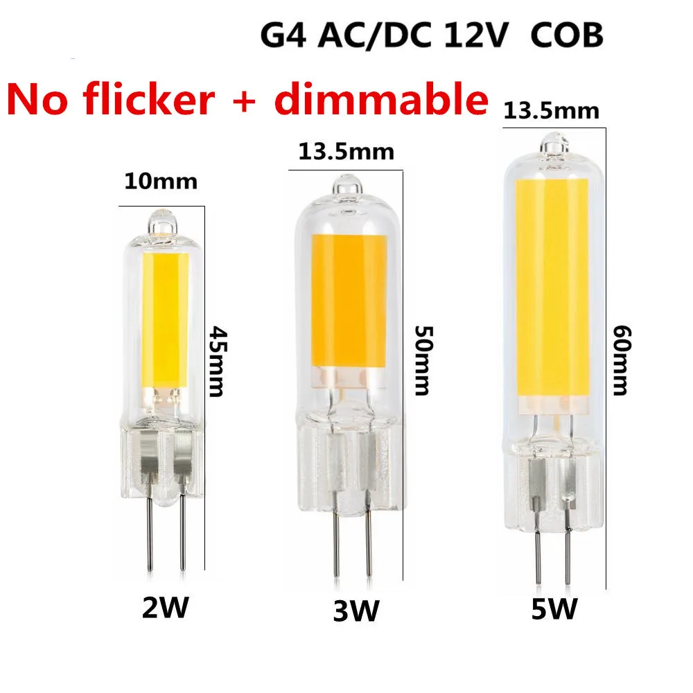 4pcs Dimmable No Flicker LED Bulb G4 Light Bulb AC/DC12V Glass LED Lamp Spotlight Chandelier Lighting Replace Halogen Lamp