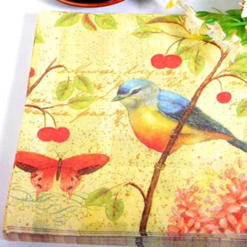 10/20pcs/Bag Creative Napkin Printing Colourful Paper Napkin Cartoon Magpie Sparrow Bird Wedding Mouth Cloth Paper Placemat 33cm