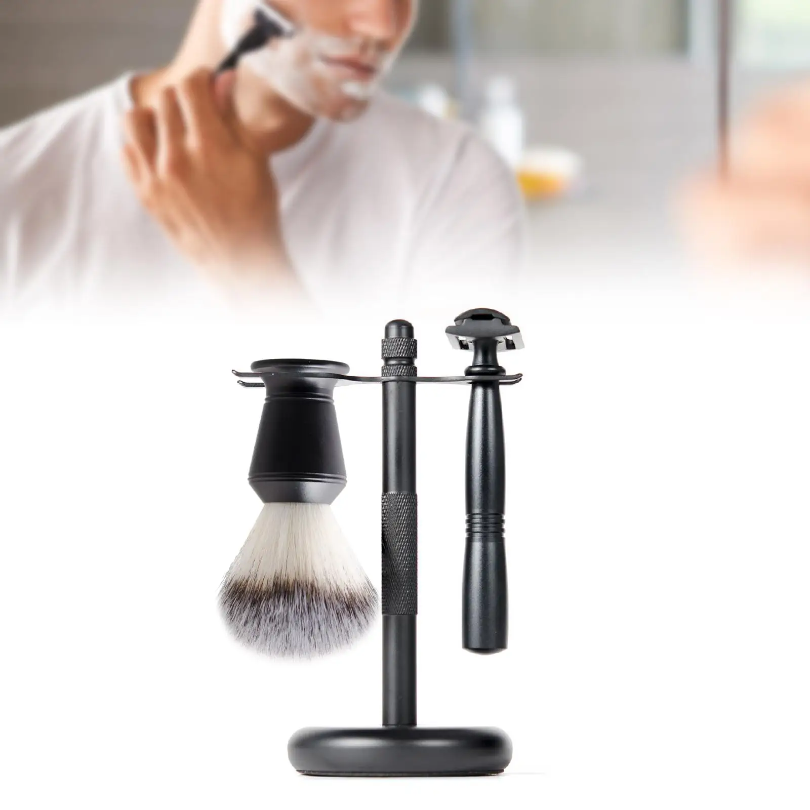 3 Pieces Shaving Kit Black Razor Shaving Kit Includes Edge Razor, Holder, Shaving Brush for Dad Boyfriend Shave Accessory