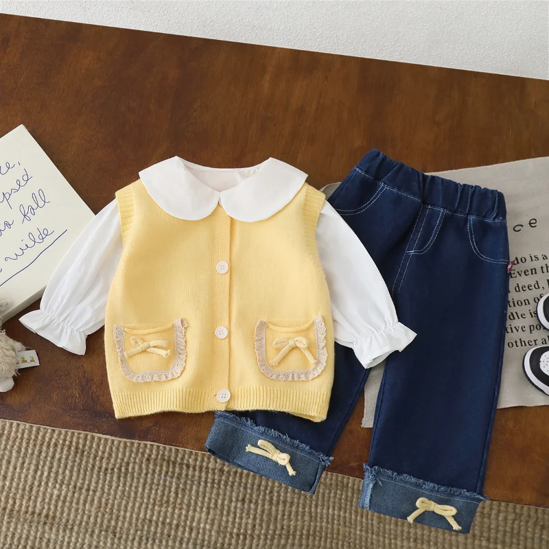 New Spring Autumn Baby Clothes Suit Children Girls Vest Shirt Pants 3Pcs/Sets Kids Clothing Infant Costume Toddler Tracksuits