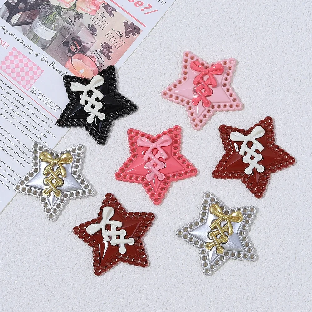 5pcs Bow Ribbon Star Resin Flatback Cartoon Handmade DIY Cream Glue Jewelry Hairpin Accessories Resin Accessories Material