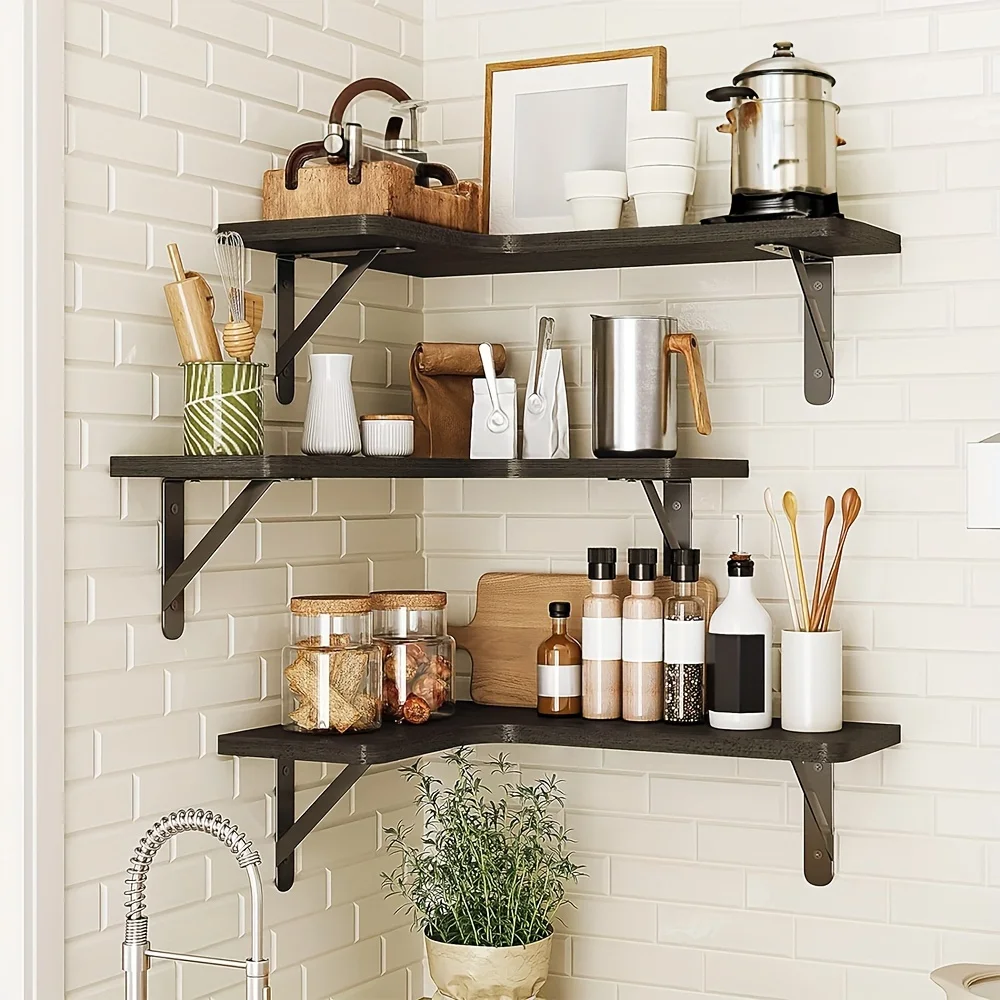 5pcs Black Corner Floating Shelves  Book Shelf