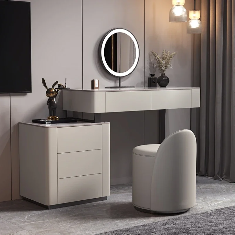 

Nordic Modern Dresser Drawers Luxury Aesthetic Led Mirror Makeup Dressing Table Kawaii Storage Tocador Maquillaje Furniture
