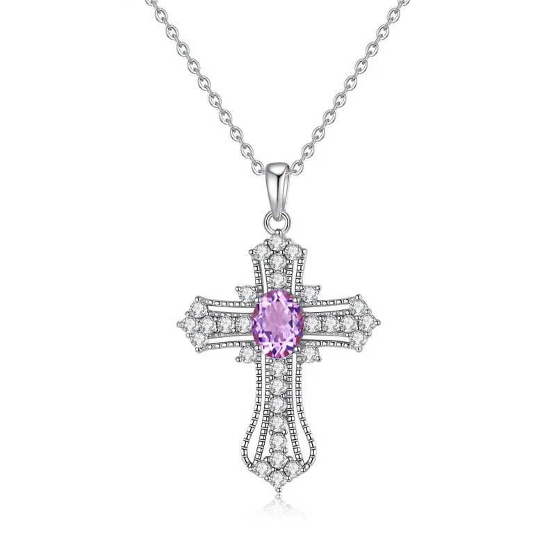 

Authentic 925 Sterling Silver Cross Shape Necklace Pendant for Women Topaz Citrine Garnet Amethyst Peridot Jewlery Gift