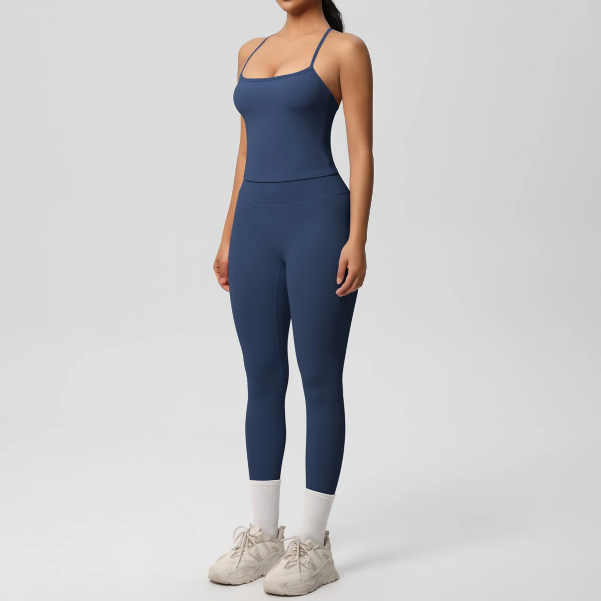 Hochelastisches, sexy, rückenfreies Yoga-Oberteil und -Hose, stoßdämpfendes Lauf-Yoga-Tanktop, einfarbige, schnell trocknende Yoga-Leggings – Detail 11