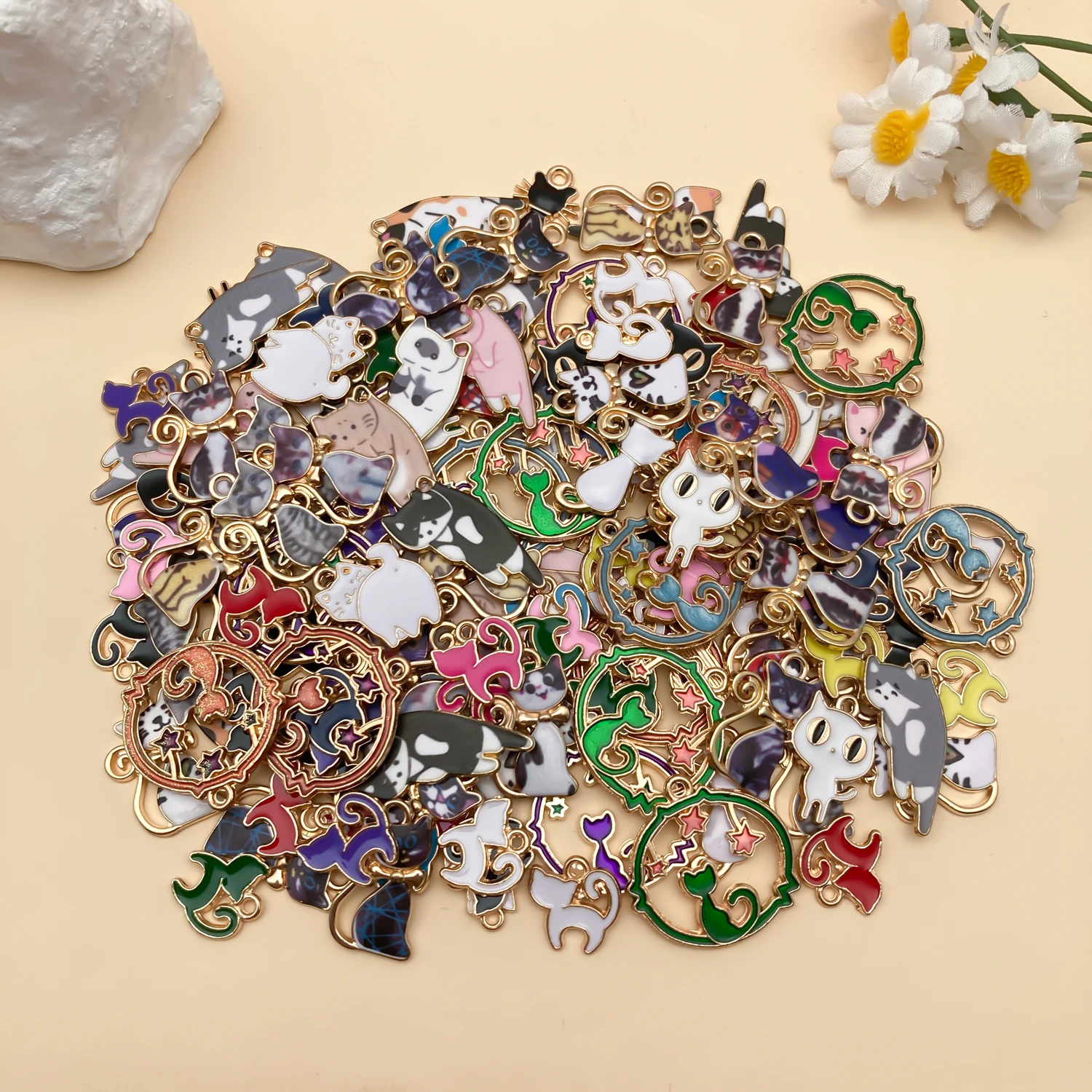 20/50/100pcs Enamel Charms Random Mixed Cat Alloy Pendants,Suitable For Diy Necklace,Earring,Jewelry Making Fashion Accessories