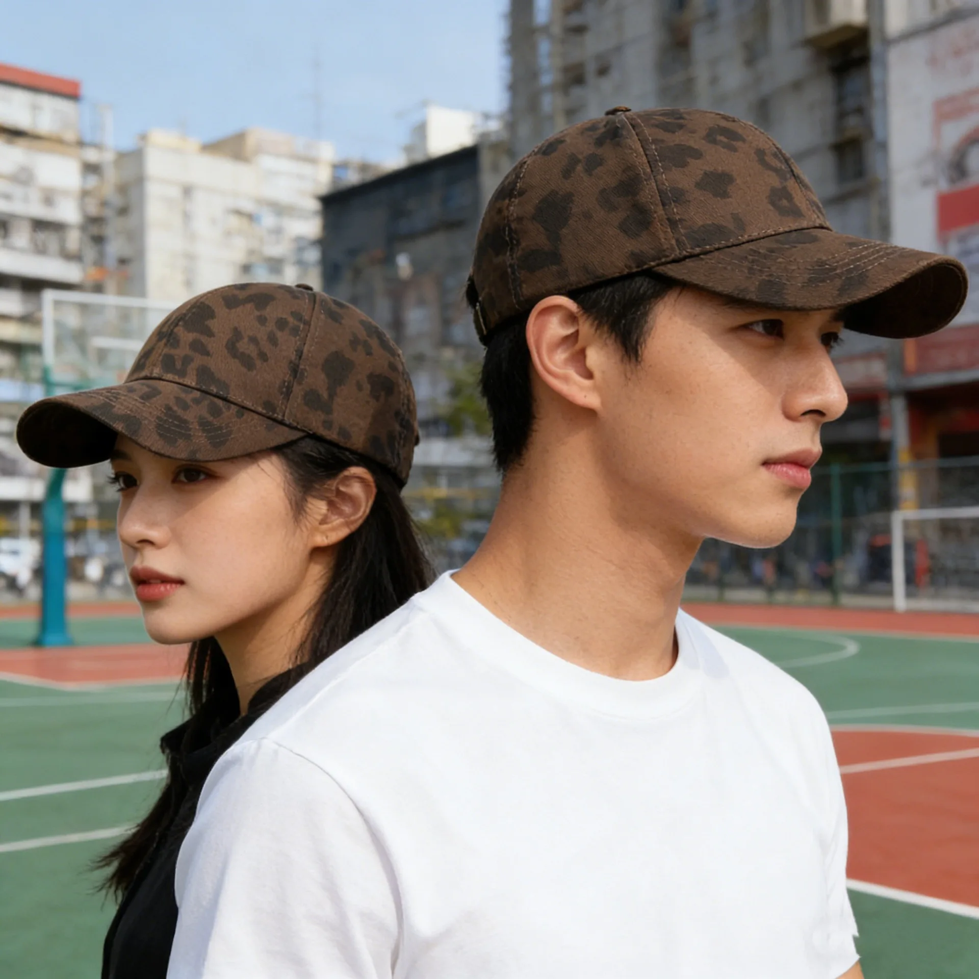 Four-Season Korean Style Leopard Print Hard Top Baseball Cap, Fashionable and Simple Plain European and American Style Duck Bill