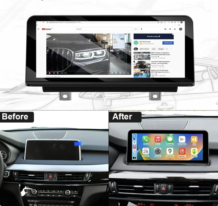 10.25 "4g 64g أندرويد 13 Carplay شاشة تعمل باللمس سيارة الوسائط المتعددة الملاحة راديو ل X5 E70 X6 E71 أندرويد 2008-2013