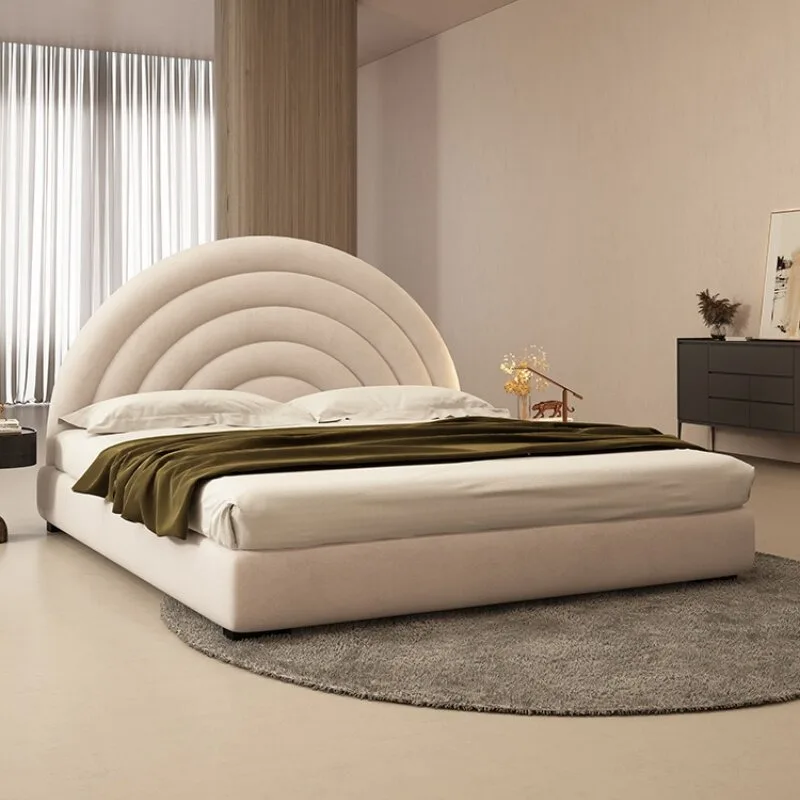 Fabric bed Cream wind bedroom Simple modern matte cloth bed Creative semi-round princess bed