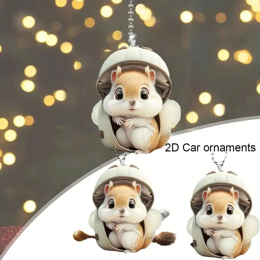 NEW High-looking Acrylic Flat Squirrel Pendant Car Interior Ornament Crystal Hanging Backpack Rearview Decoration Pendant P4R6