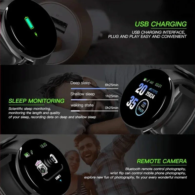 D18 Smart Watch Circular Color Screen Multiple Sports Modes Call Information Reminder Photo Taking Music Smart Bracelet Gift