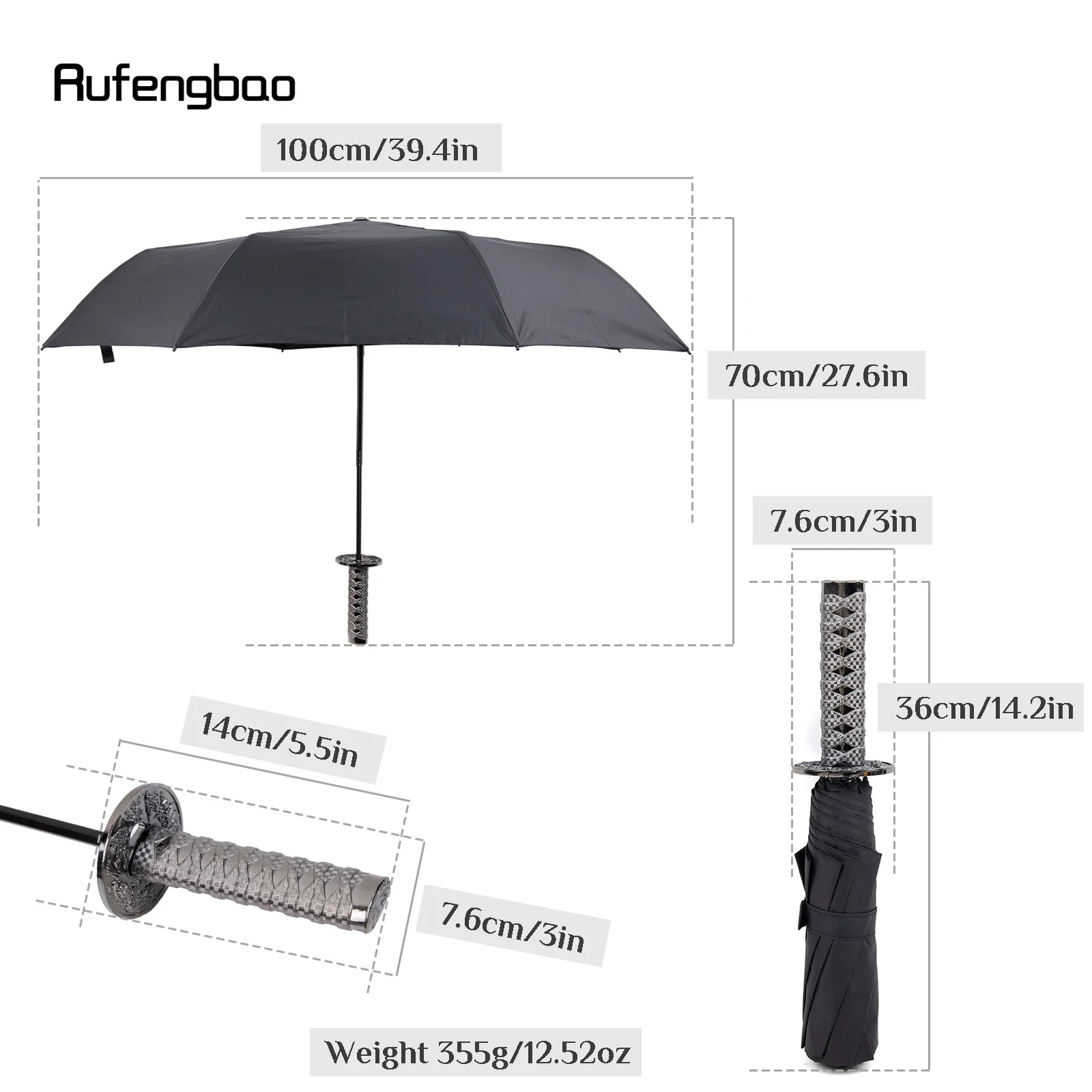 Guarda-chuva Samurai prateado para homens e mulheres, guarda-chuva automático dobrável, proteção UV, à prova de vento, dias ensolarados e chuvosos, 8 ossos