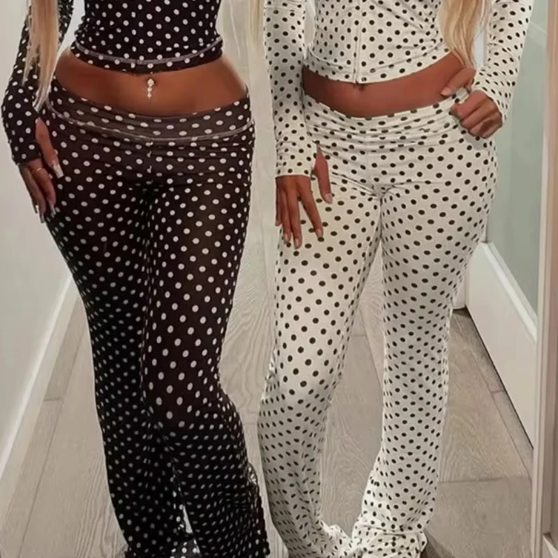 Y2K Individuality Polka Dot Letter Print Pants Woman Tracksuit Trend Sexy Jogging Pants Pants Skinny Stretch Matching Streetwear