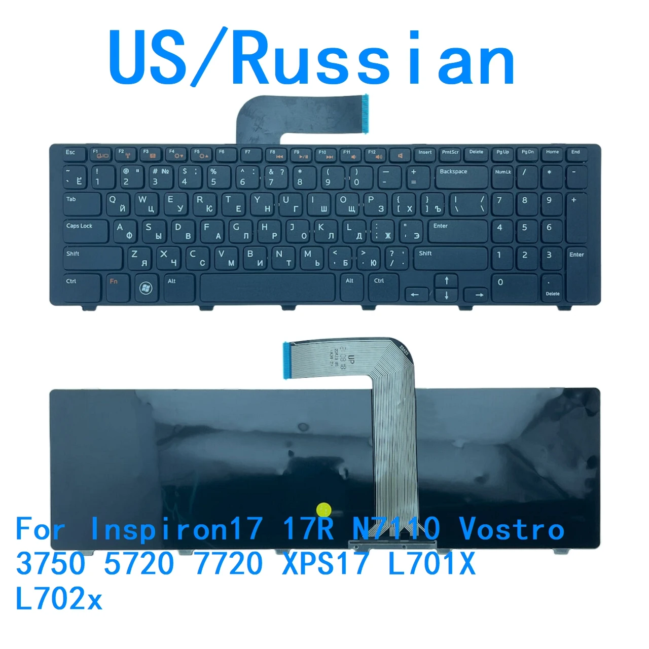 Nuevo teclado en idioma ruso de EE. UU. para Dell Inspiron17 17R N7110 Vostro 3750 5720 7720 XPS17 L701X L702x teclado de repuesto