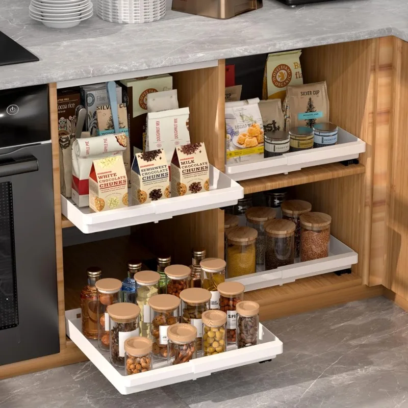 

Pull Out Cabinet Organizers Expandable Under Sink Storage Drawers Kitchen Pantry Bathroom Adhesive Nano Tape
