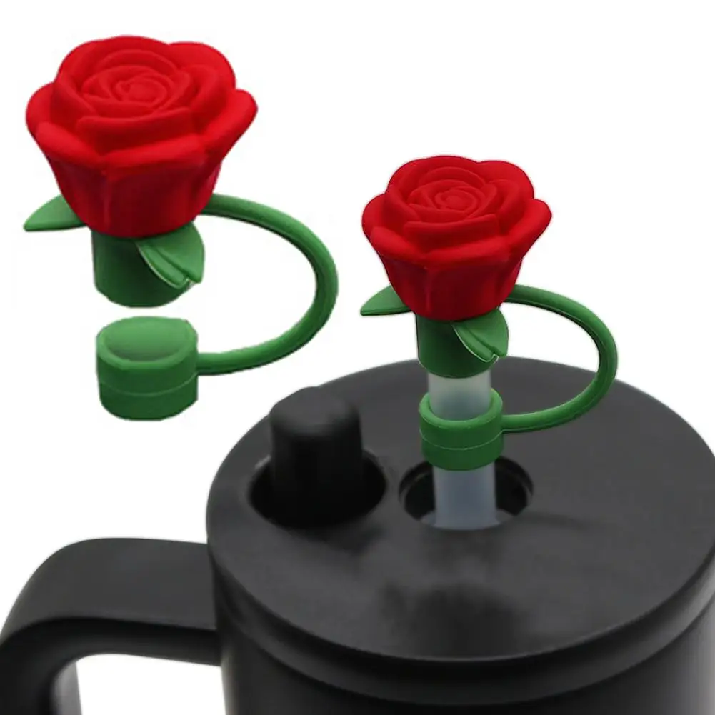 Rose Flower Straw Cover For Stanley Large Silicone Diameter Heat-resistant Dust Proof Straw Plug Cap Cup Accessorie