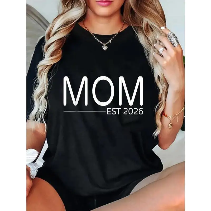 

Mom Est 2026 T-shirt, New Mom Pregnancy Announcement Tee, Women's Mother's Day Gift, Cute Expecting Mom Baby Shower Present