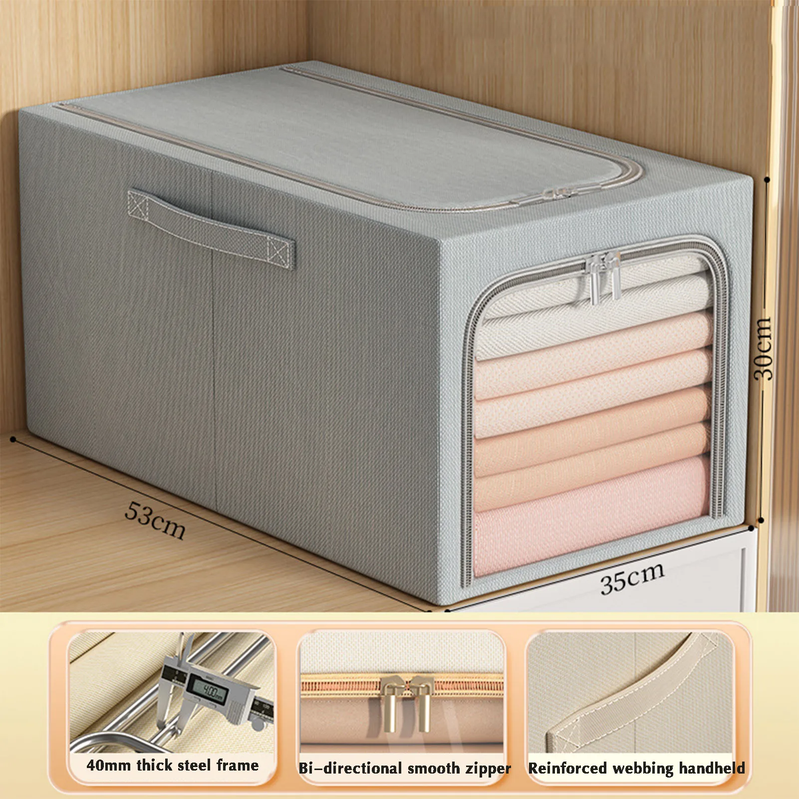 Clothes Storage Organizer Bins Waterproof Steel Frame Storage Box for Thick Fabric Blankets Bedding