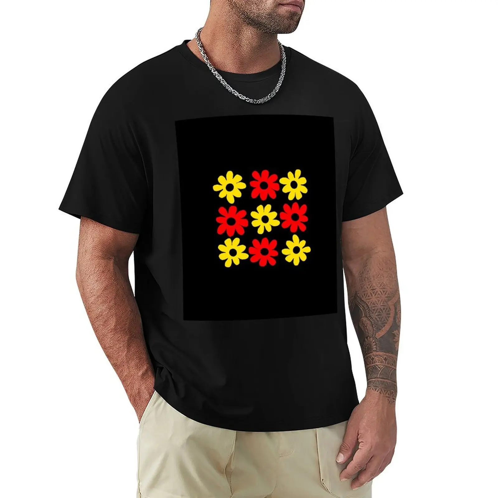 

Red and Yellow flowers T-Shirt valentines boutique clothes Luxury man T-shirts man fruit of the loom mens t shirts