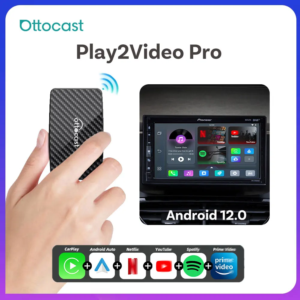 

Ottocast Play2video Pro Car Android Ai Box Wireless CarPlay Android Auto Adapter for Netflix App Sigle WiFi Plug And Play