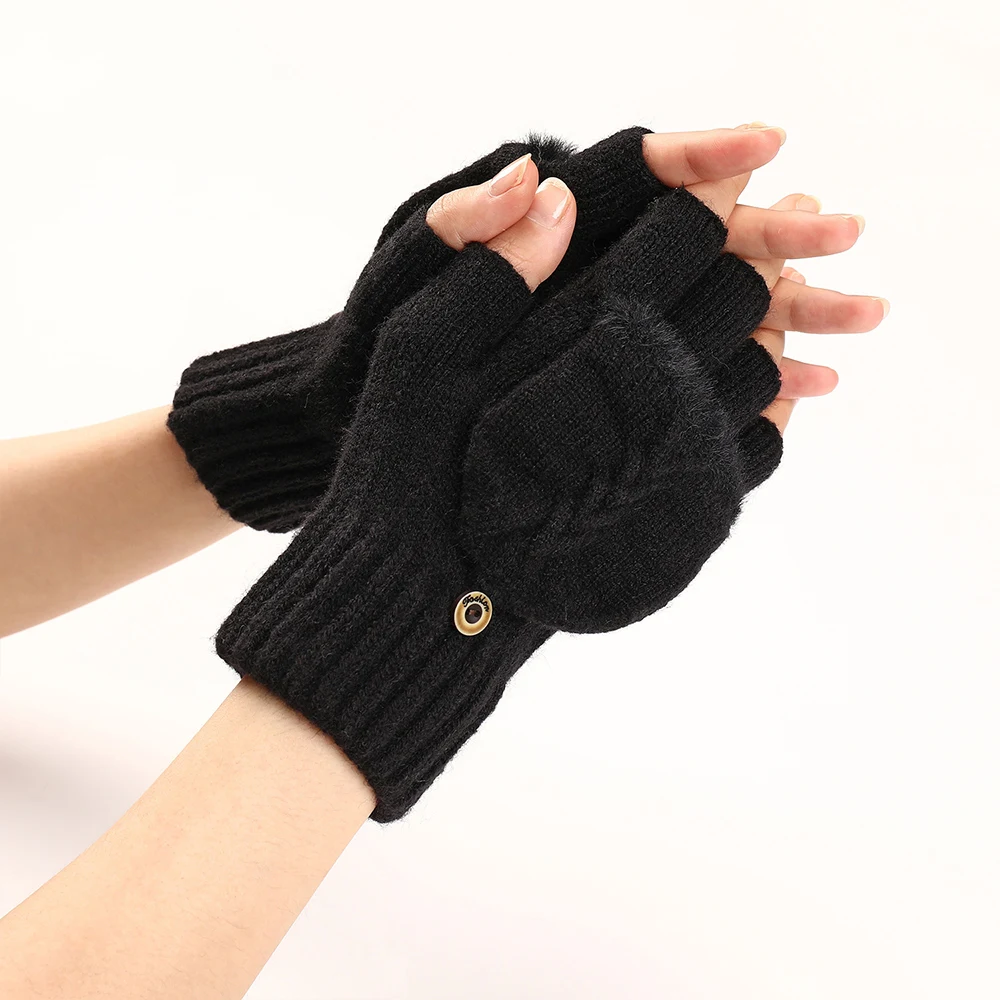 Winter Warm Thickening Wool Gloves Knitted Flip Cover Half Finger Gloves Fingerless Gloves Female Lady Cycling Mittens Unisex