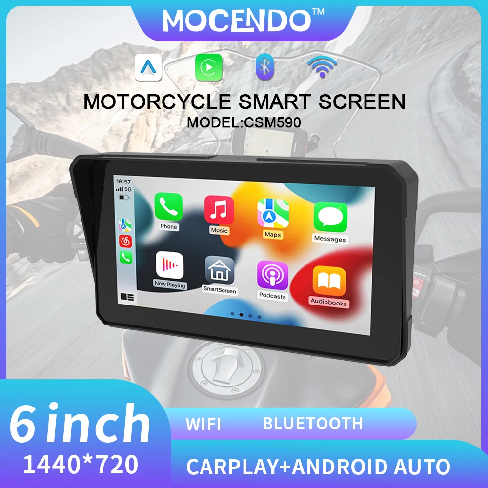 

6 inch Portable Motorcycle Display IPX8 Waterproof Monitor For Wireless Moto CarPlay with TPMS