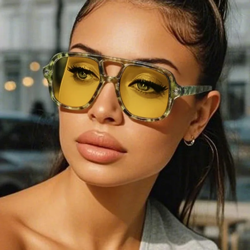 Popular Fashion Double Bridges Square Men Sunglasses Vintage Punk Blue Shades Women EyewearUV400 Men Trending Sun Glasses