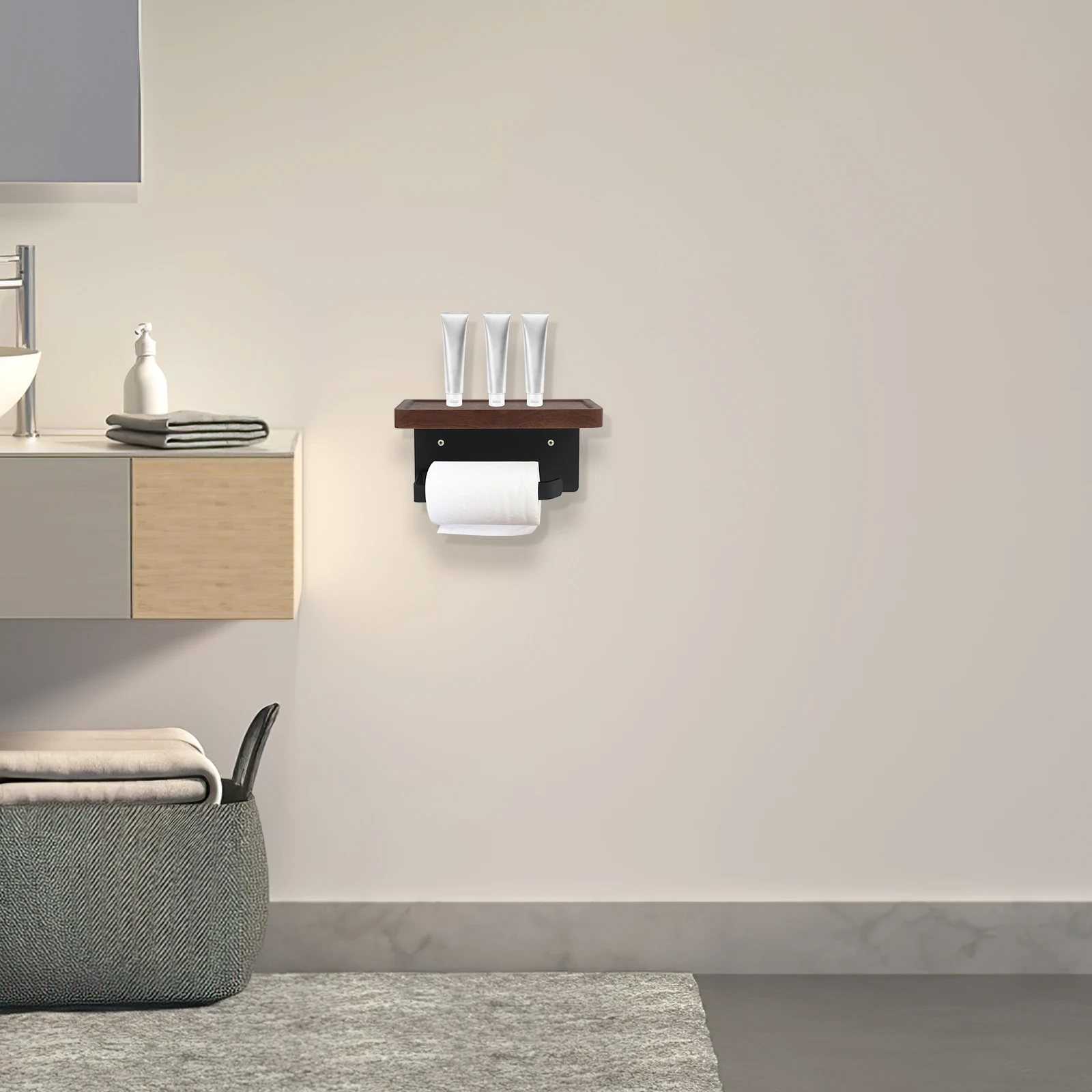 

Solid Wood Storage Rack Black Walnut Toilet Paper Holder Shelf Bathroom Tissue Kitchen Roll Napkin ganizer Wall Mounted