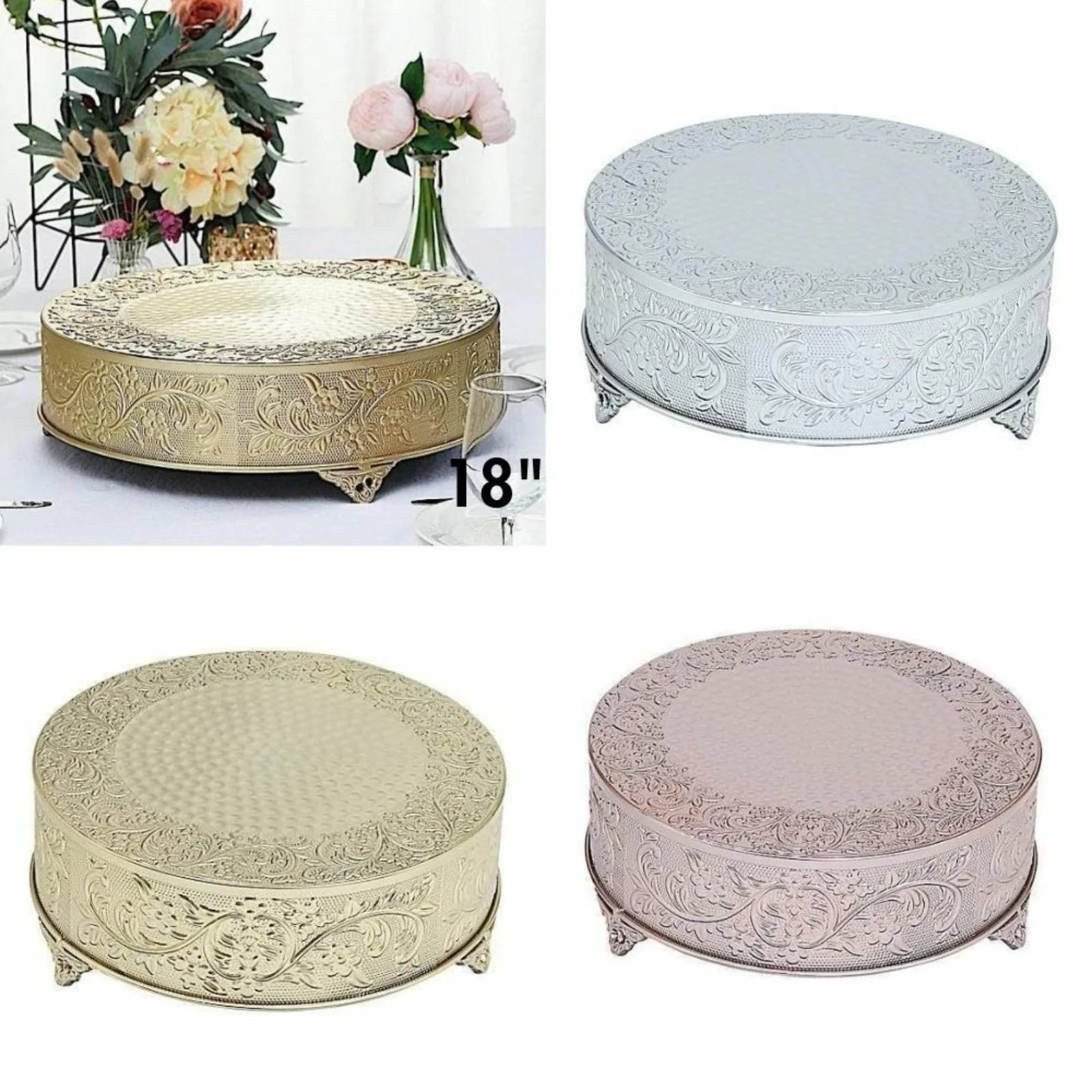 US 18-Inch wide Round Embossed Cake Stand Riser Wedding Decorations Supplies SALE