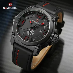 NAVIFORCE-Montres de sport militaires pour hommes, montres-bracelets originales étanches, affichage du jour et de la date, horloge en cuir