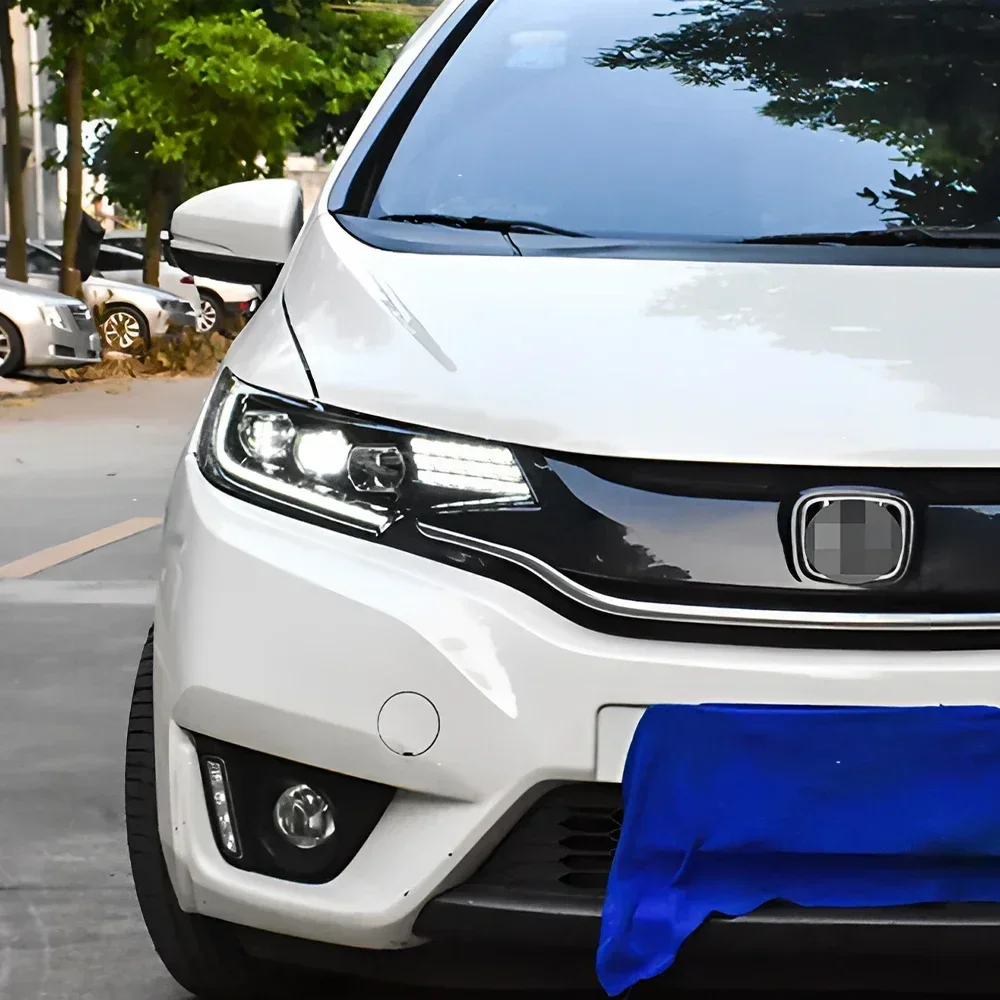 

Для Honda Fit GK5 2014-2020 автомобильные передние фонари, обновление высокого качества, 3 линзы проектора, аксессуары, светодиодные автомобильные фары в сборе