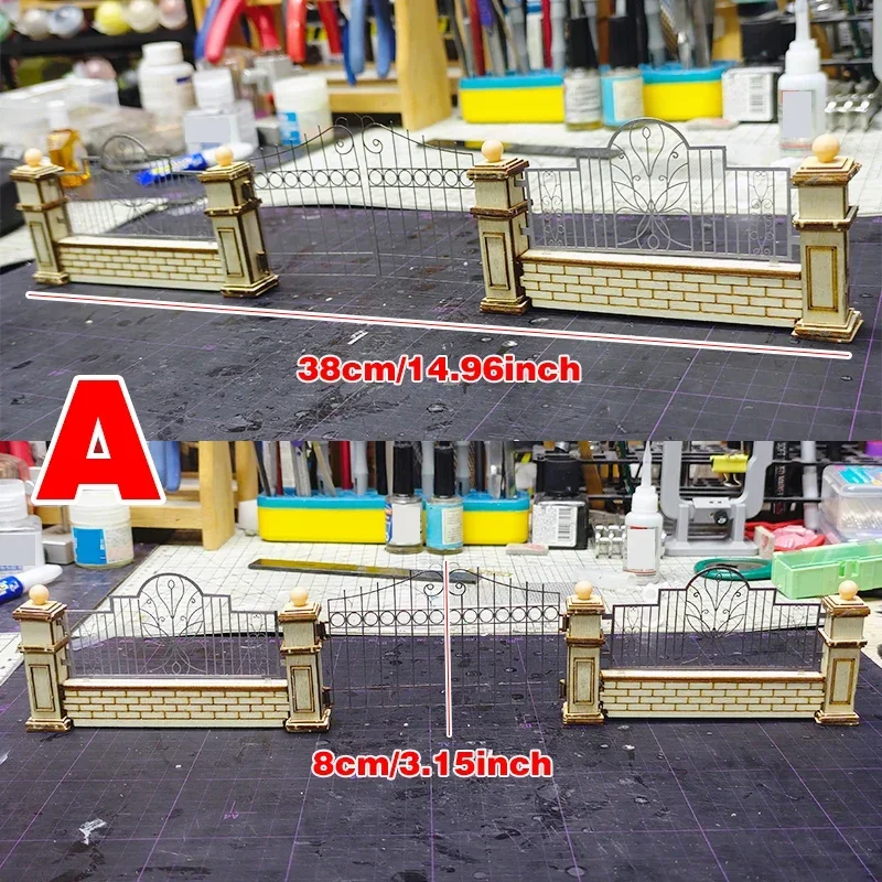 Assembly Architectural Model Miniature Sand Table Iron Gate Front Door Wall Parapet Fence Building Diorama Scale Model Kit 1/35